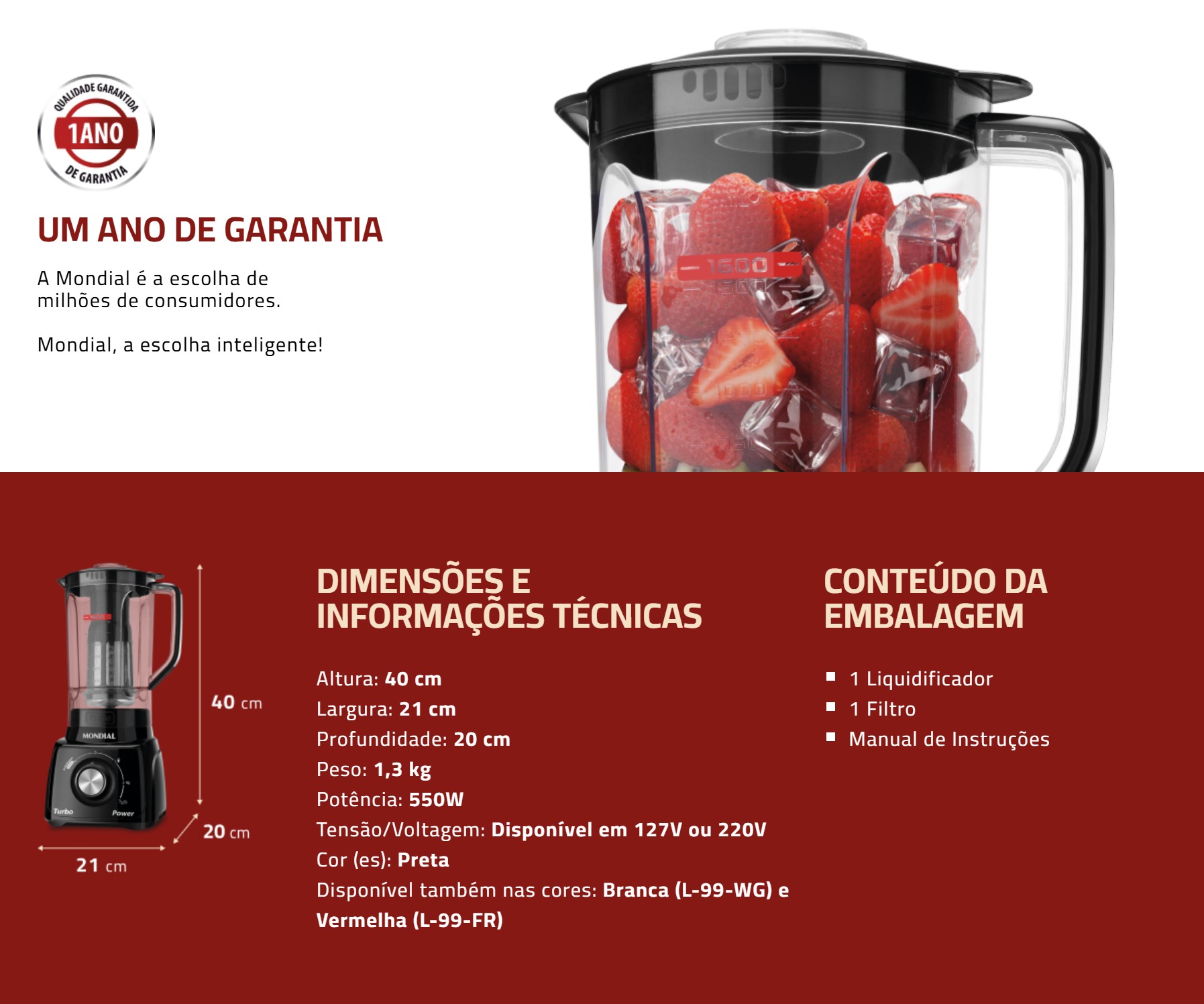 Especificações técnicas e garantia