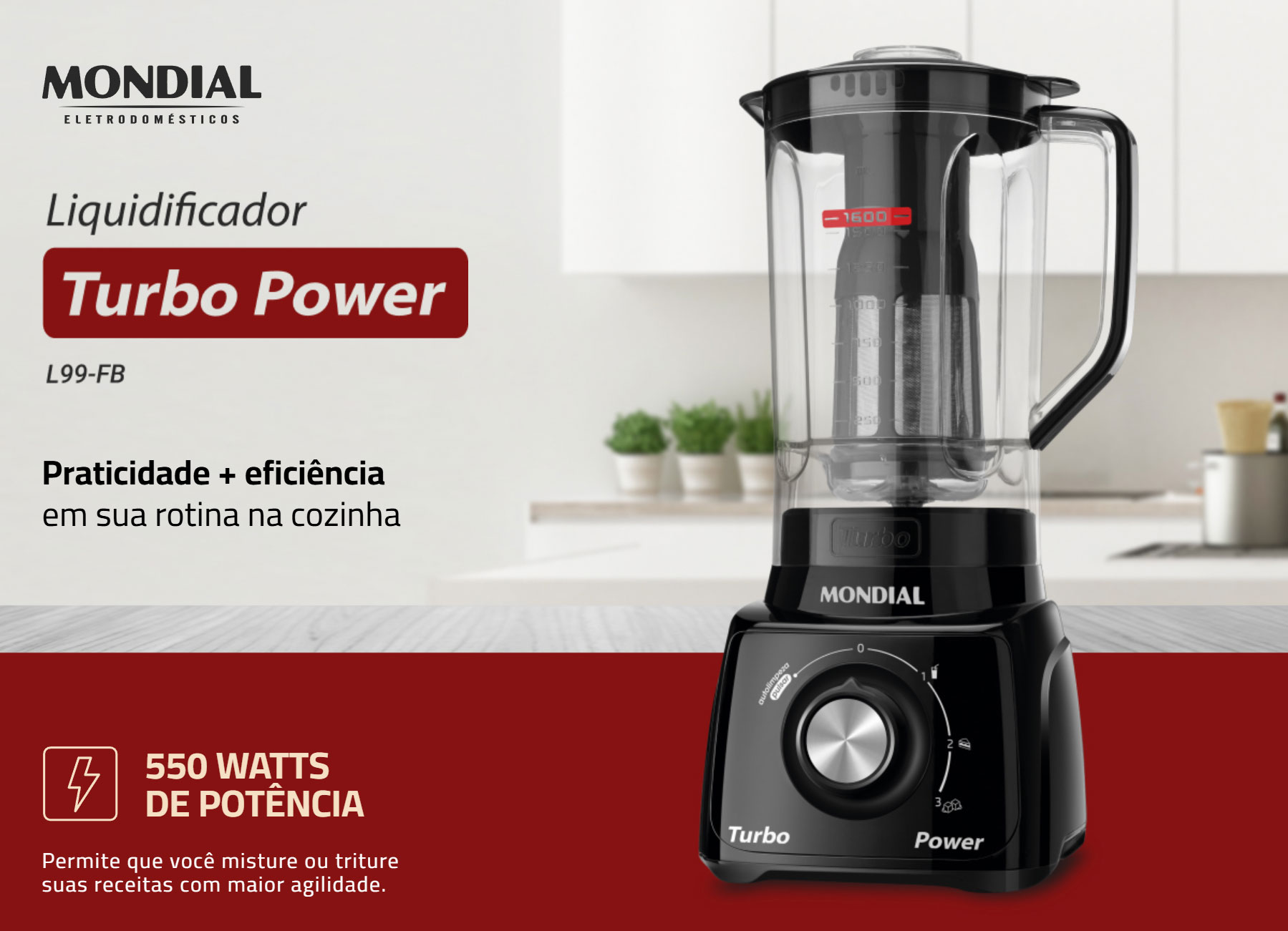 Liquidificador Mondial Turbo Power 550W L-99 FB